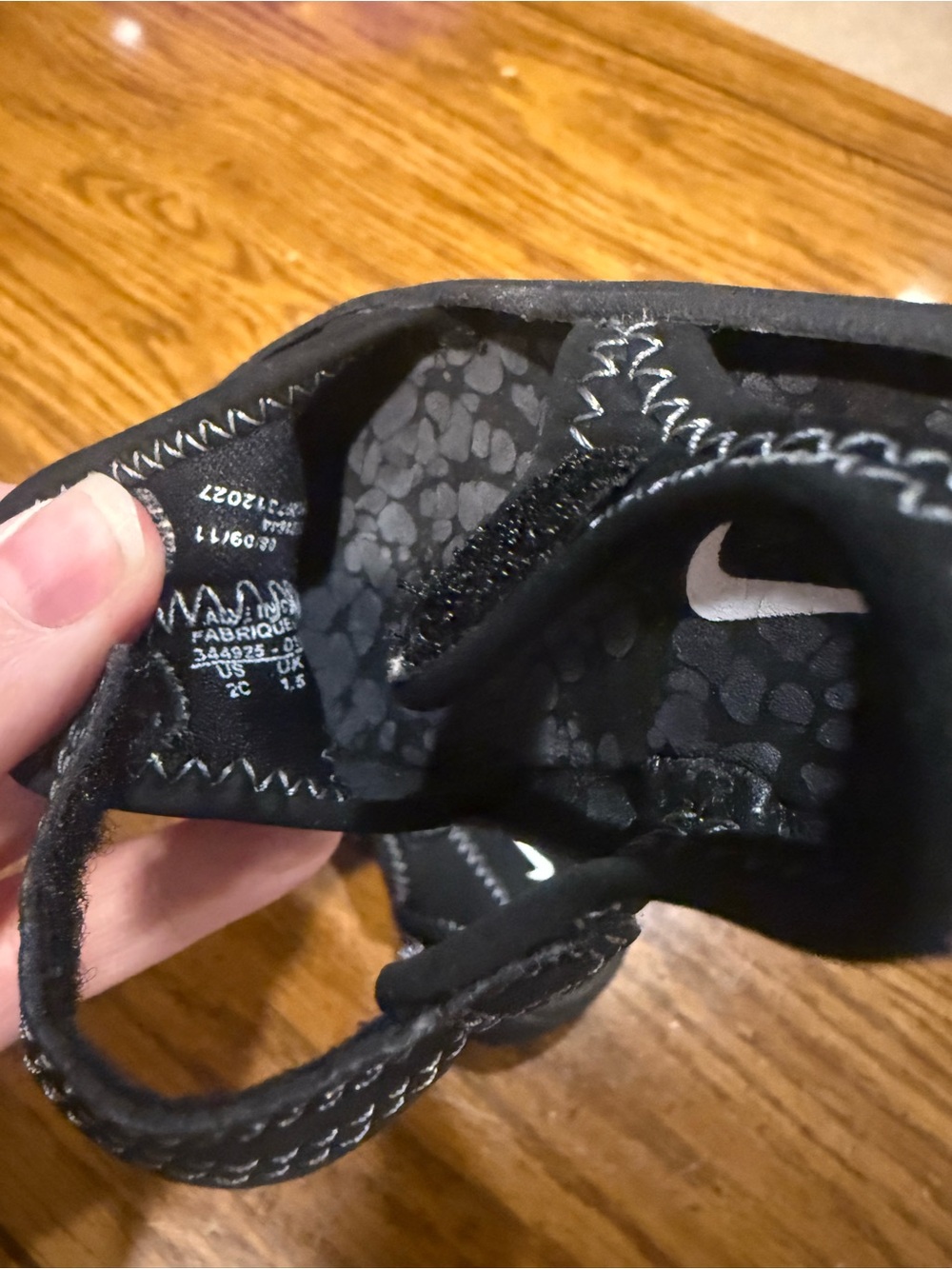 Nike Kids Black Sandal with White Swoosh Accent - Picture 3 of 3